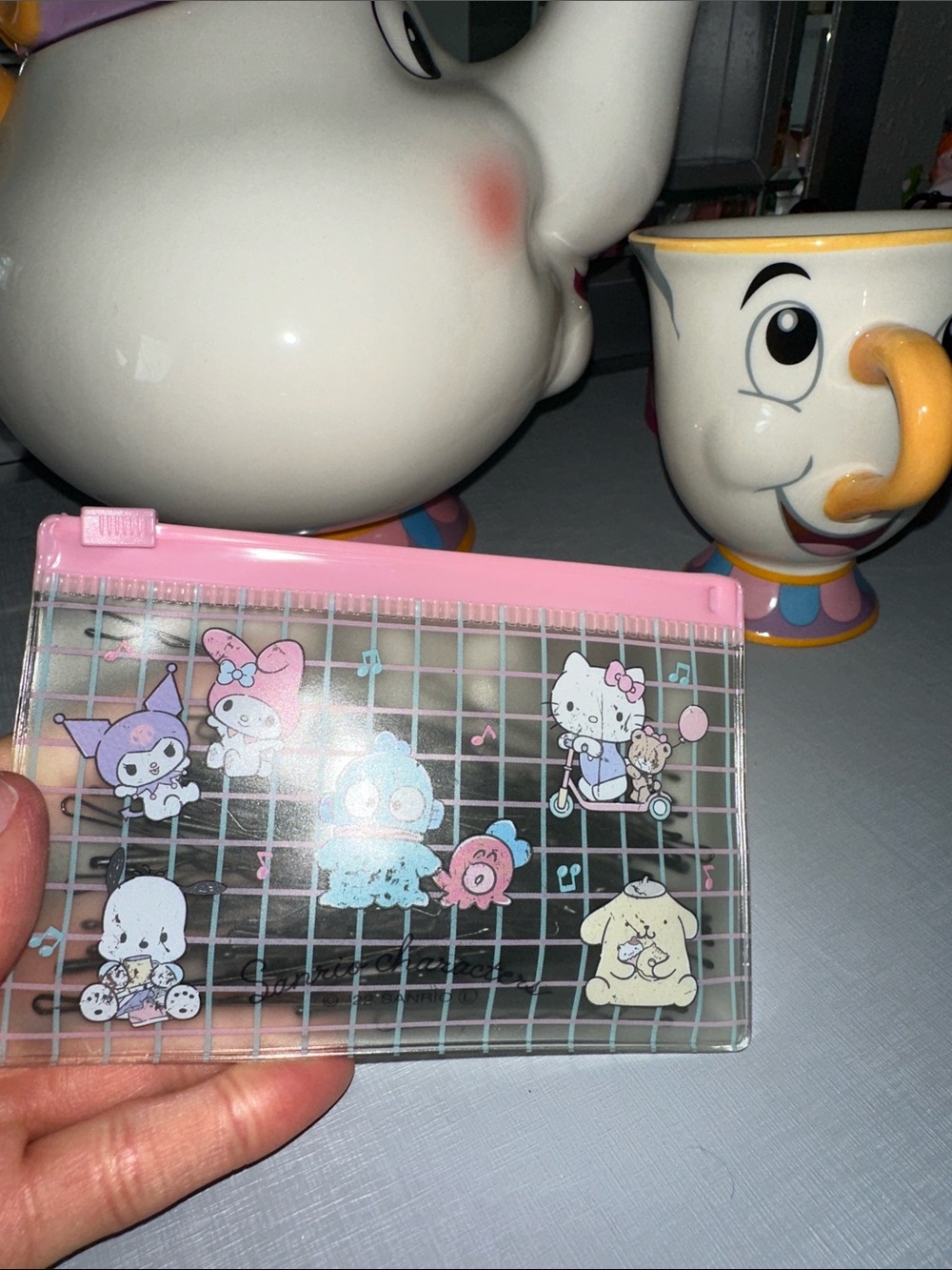 Sanrio Pastel Pink Character Grid Holder with hair clips